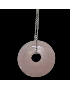 Pendentif Quartz rose Donut avec chaine