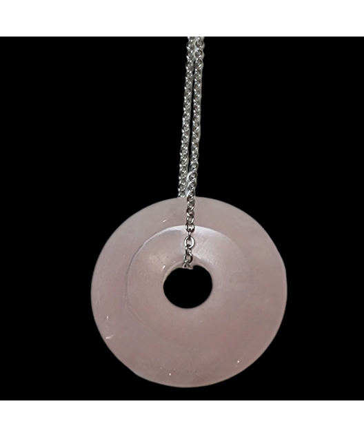 Pendentif Quartz rose Donut avec chaine