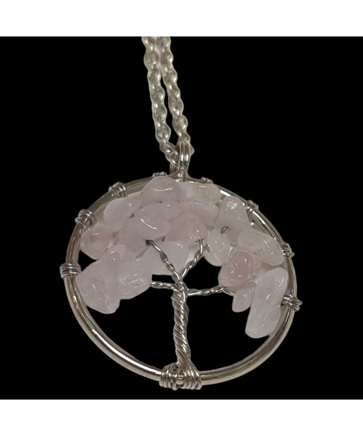 Pendentif Quartz rose Arbre de vie