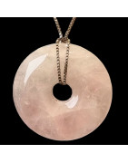 Pendentif Quartz rose Donut sur chaîne réglable