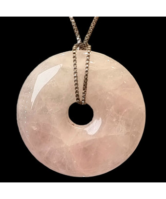 Pendentif Quartz rose Donut sur chaîne réglable