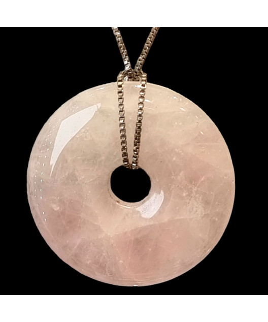 Pendentif Quartz rose Donut sur chaîne réglable