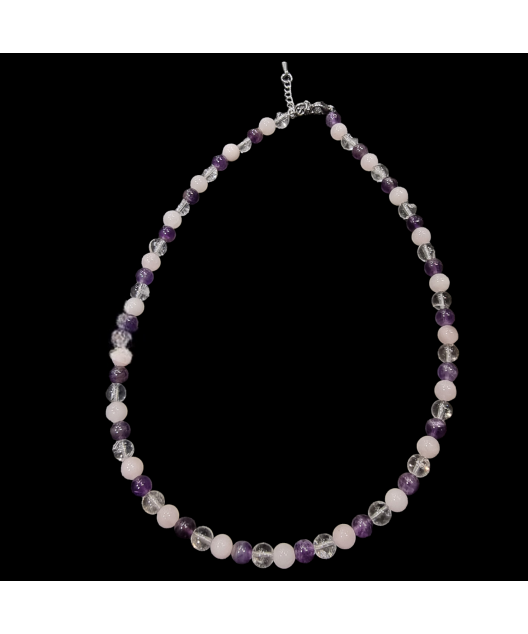 Collier Quartz rose Cristal de roche & Améthyste
