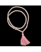 Collier Mala Quartz rose 108 pierres rondes 8mm
