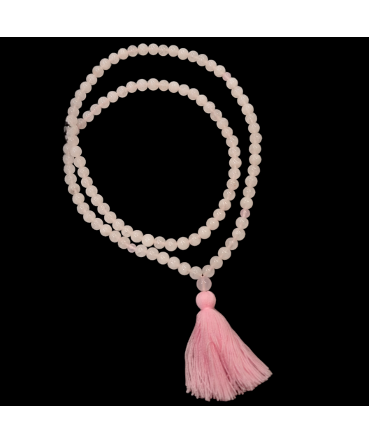 Collier Mala Quartz rose 108 pierres rondes 8mm