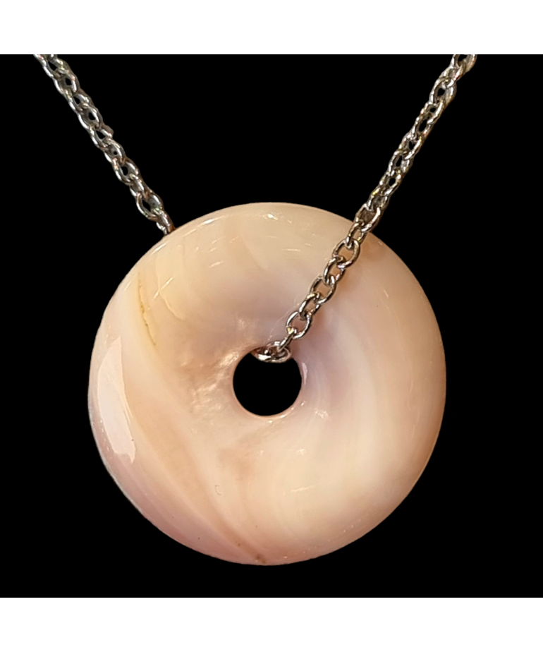 Pendentif Nacre rose Donut sur chaîne