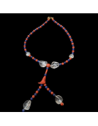 Collier Cristal de roche & pierres rondes Jaspe rouge et Lapis-lazuli