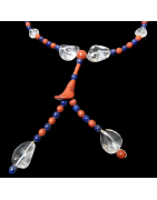 Collier Cristal de roche & pierres rondes Jaspe rouge et Lapis-lazuli