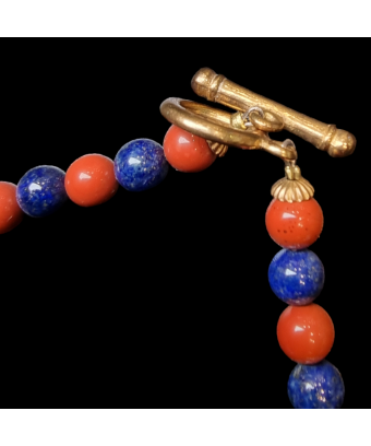 Collier Cristal de roche & pierres rondes Jaspe rouge et Lapis-lazuli