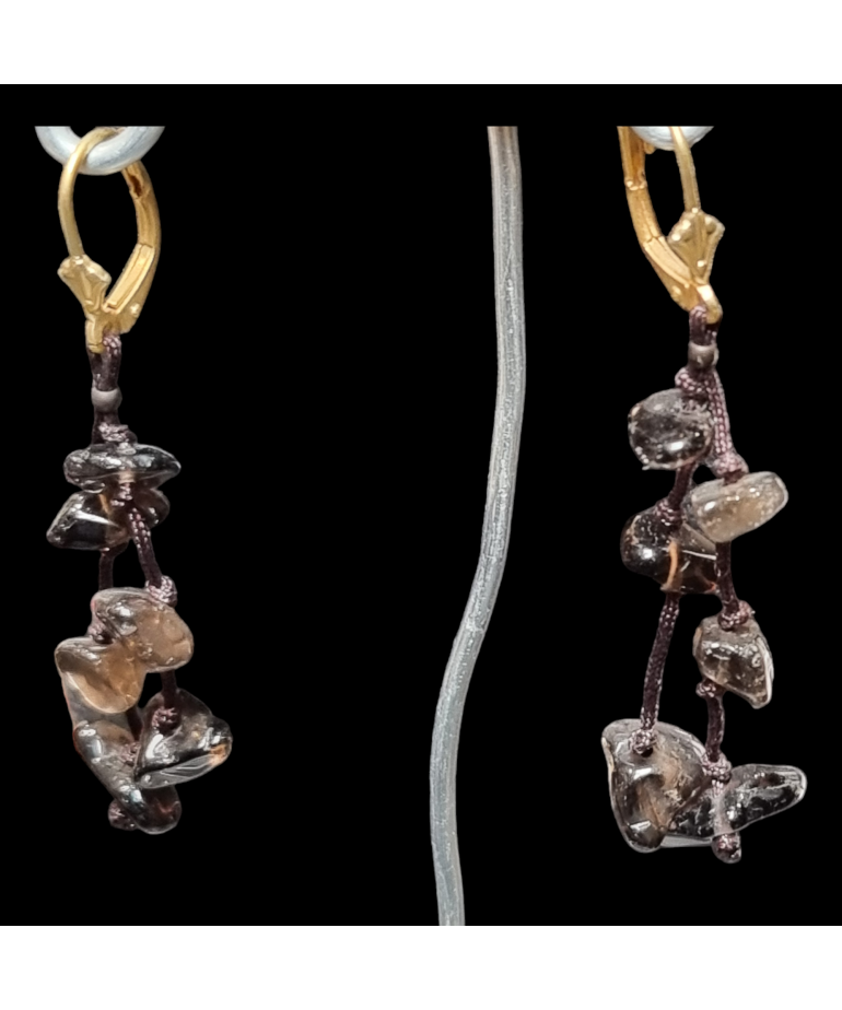 Boucles Quartz fumé dorées