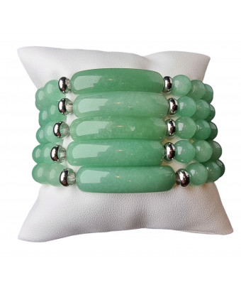 Bracelet Aventurine verte avec plaque pierres rondes 8mm