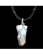 Pendentif Larimar brute sur double cordon réglable