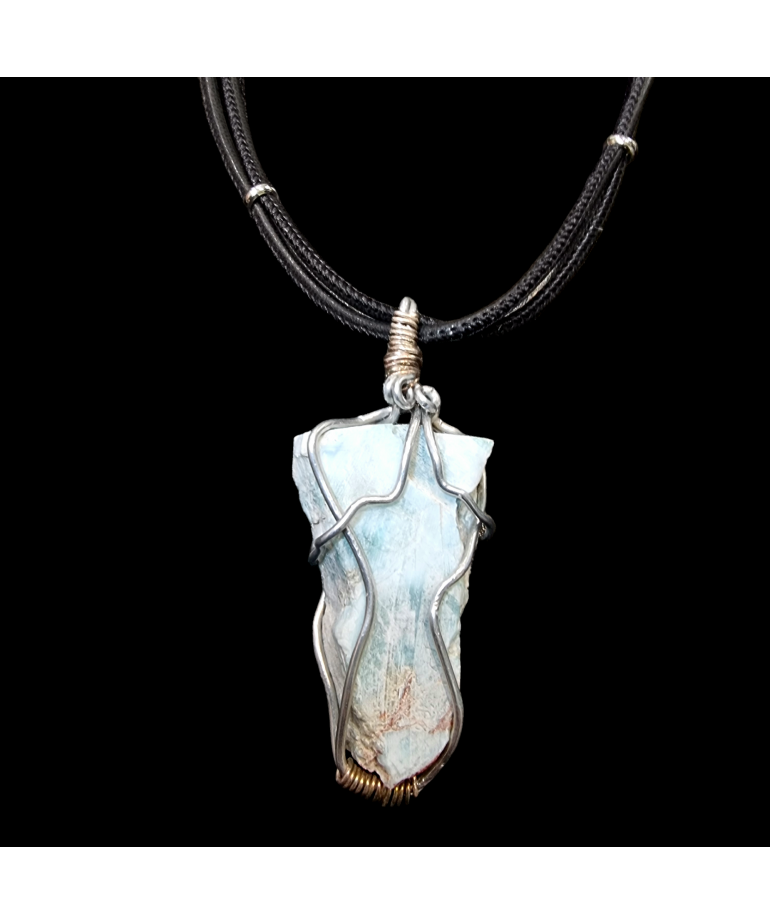 Pendentif Larimar brute sur double cordon réglable