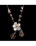 Collier Quartz fumé Fleur cuivre