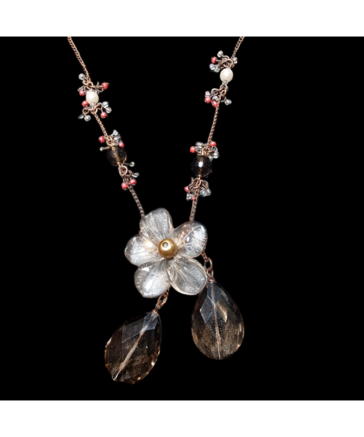 Collier Quartz fumé Fleur cuivre