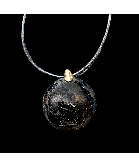 Pendentif Tourmaline noire rond sur cordon