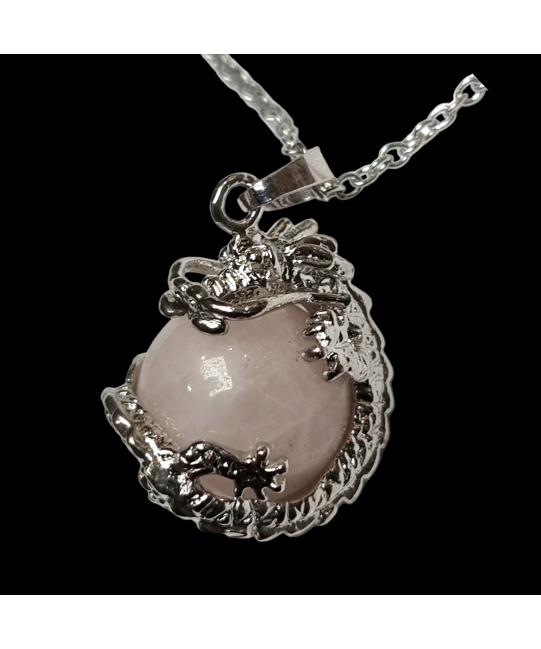 Pendentif Quartz rose "Œuf de dragon" avec chaine