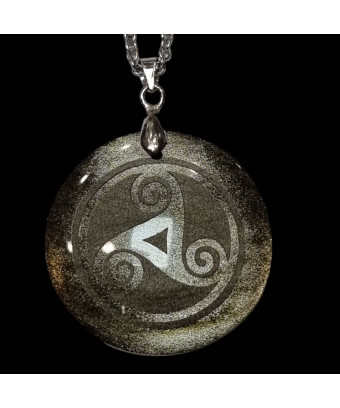 Pendentif Obsidienne noire dorée Triskel
