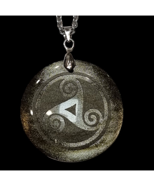 Pendentif Obsidienne noire dorée Triskel