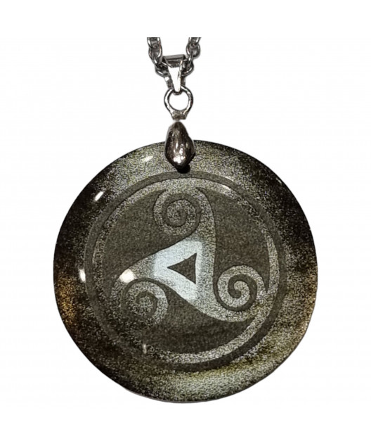 Pendentif Obsidienne noire dorée Triskel