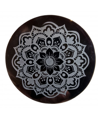 Disque de rechargement Obsidienne noire miroir Mandala Floral 7cm
