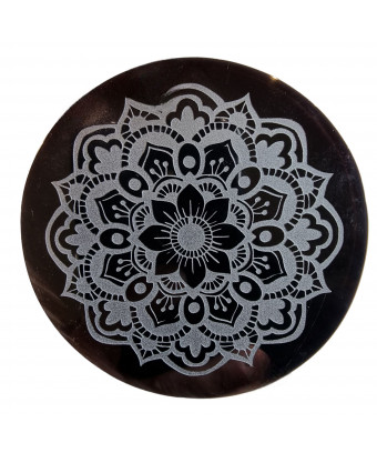 Disque de rechargement Obsidienne noire miroir Mandala Floral