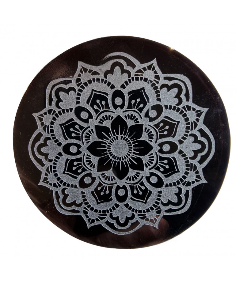 Disque de rechargement Obsidienne noire miroir Mandala Floral 7cm