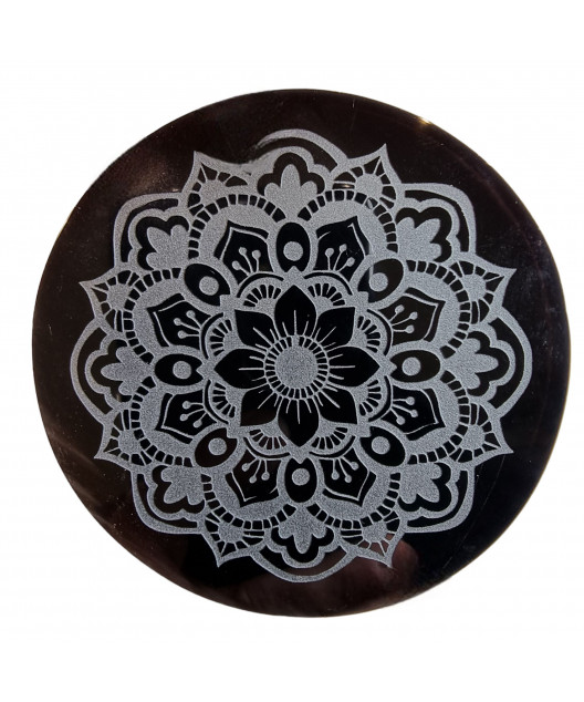 Disque de rechargement Obsidienne noire miroir Mandala Floral 7cm