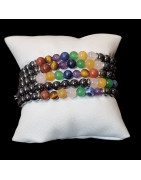 Bracelet Hématite 7 Chakras pierres rondes 6mm