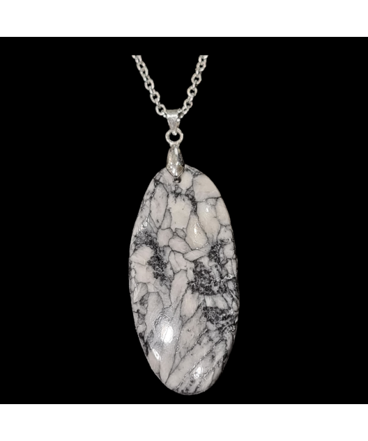 Pendentif Pinolite ovale sur chaîne