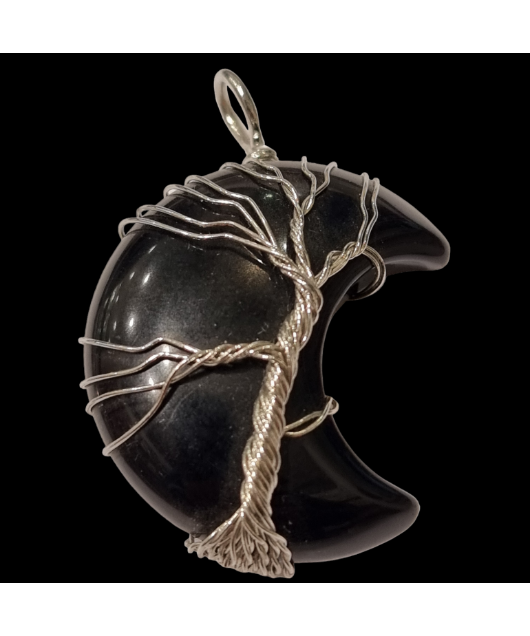 Pendentif Onyx Lune Arbre acier