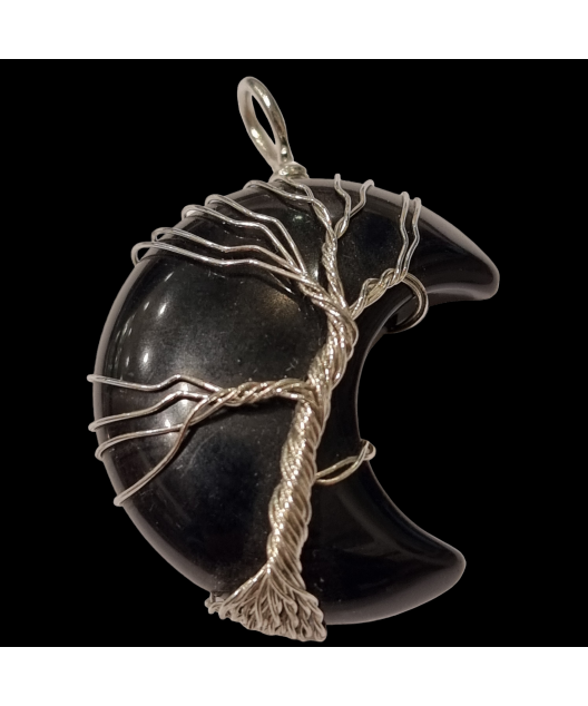Pendentif Onyx Lune Arbre acier