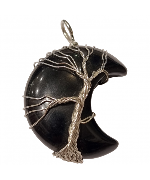 Pendentif Onyx Lune Arbre acier