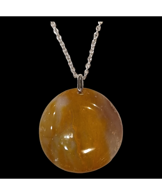 Pendentif Jaspe Mokaïte rond sur chaîne