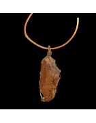 Pendentif Citrine tangérine brute fil de laiton sur cordon