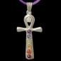 Pendentif 7 Chakras Croix Egyptienne Métal argenté sur cordon