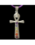 Pendentif 7 Chakras Croix Egyptienne Métal argenté sur cordon