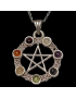 Pendentif 7 Chakras Pentagramme Métal argenté sur chaîne