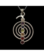 Pendentif 7 Chakras Spirale Métal argenté sur chaîne