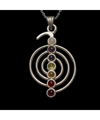 Pendentif 7 Chakras Spirale Métal argenté sur chaîne