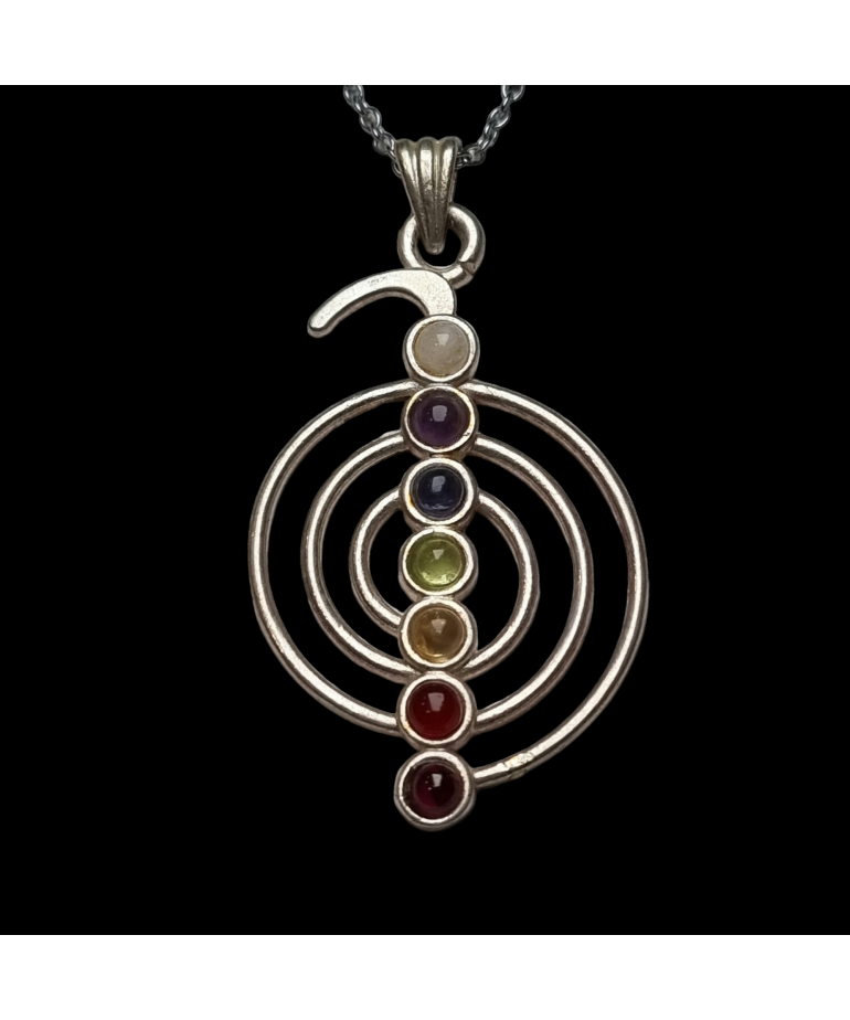 Pendentif 7 Chakras Spirale Métal argenté sur chaîne