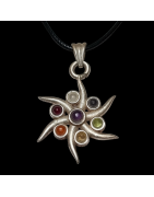Pendentif 7 Chakras Soleil Métal argenté sur cordon