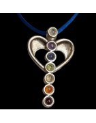 Pendentif 7 Chakras Ange Métal argenté sur cordon