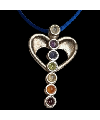 Pendentif 7 Chakras Ange Métal argenté sur cordon