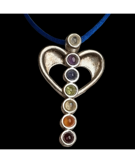 Pendentif 7 Chakras Ange Métal argenté sur cordon