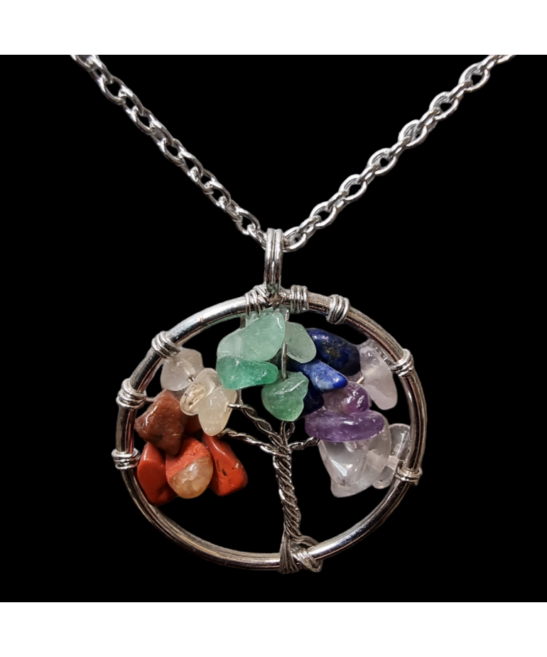 Pendentif Arbre de vie 7 Chakras Acier