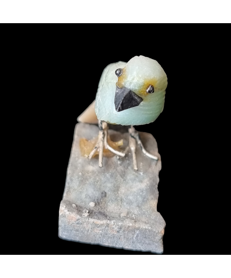 Figurine Oiseau Chrysocolle sur socle Pyrite de fer