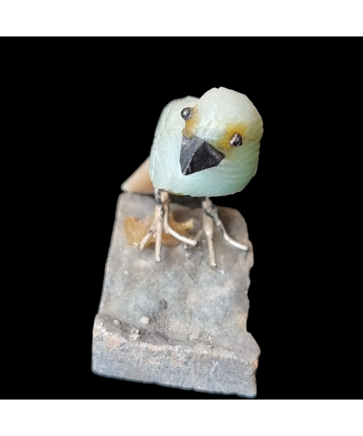 Oiseau Chrysocolle sur socle Pyrite de fer