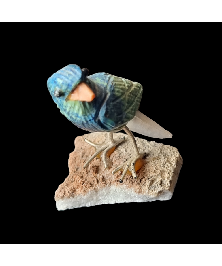 Figurine Oiseau Chrysocolle sur socle Quartz