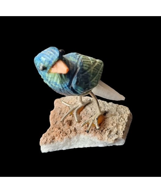 Oiseau Chrysocolle sur socle Quartz